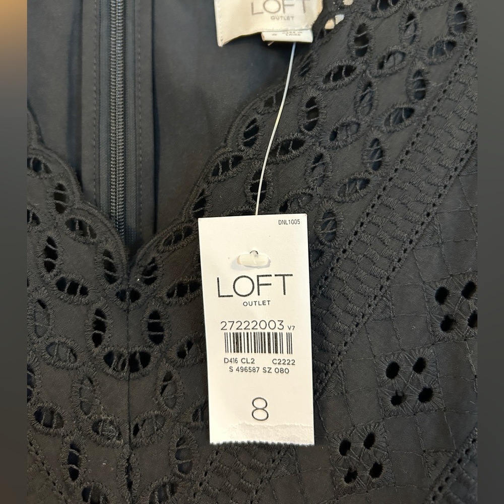 Black Eyelet V-Neck Dress. Fully Lined, Size 8. LOFT - Picture 6 of 11